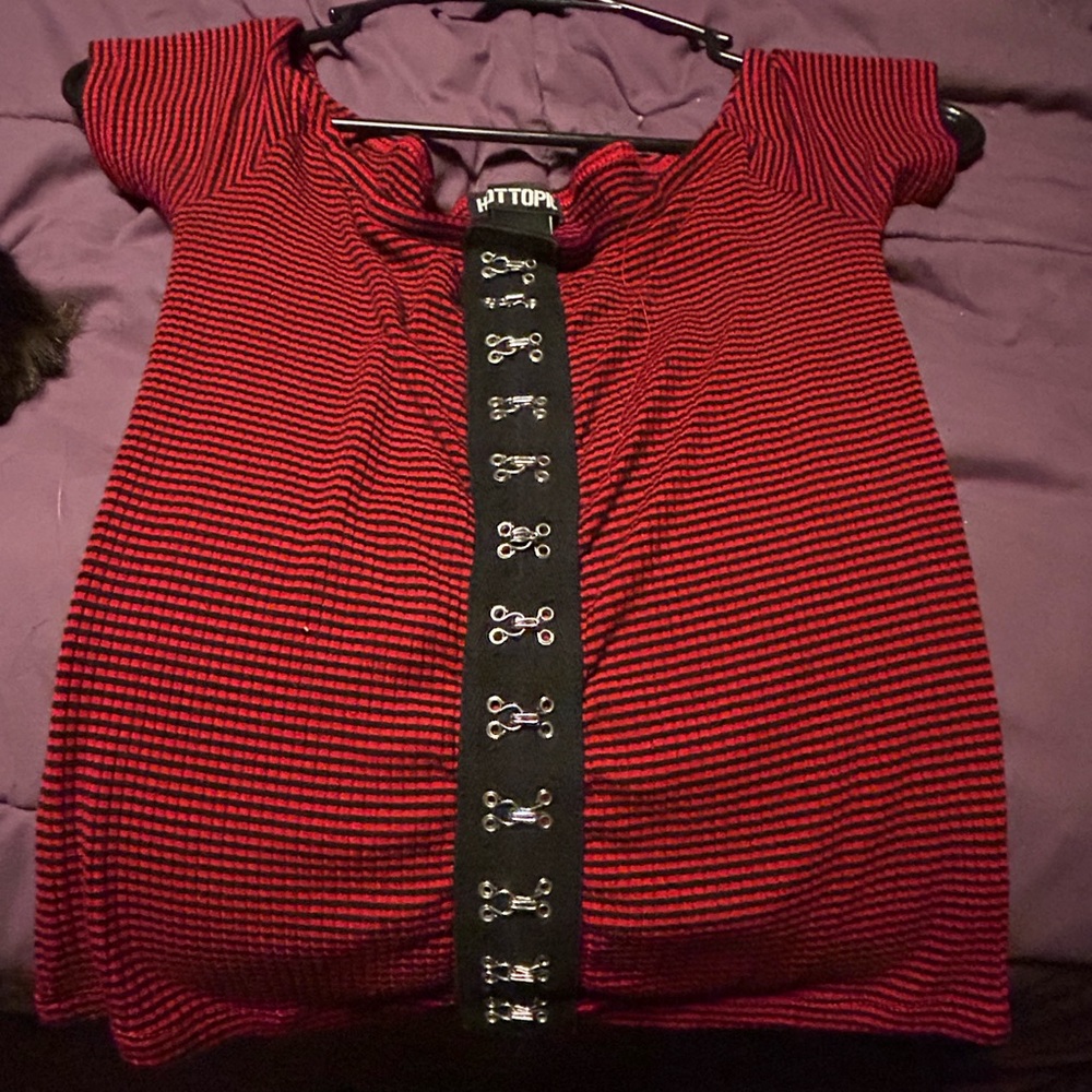 Red Striped Top with Black Accents